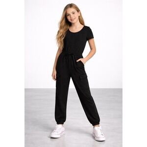 Wonder Nation Girls Jogger Jumpsuit Black XL (14–16) Plus New NWT